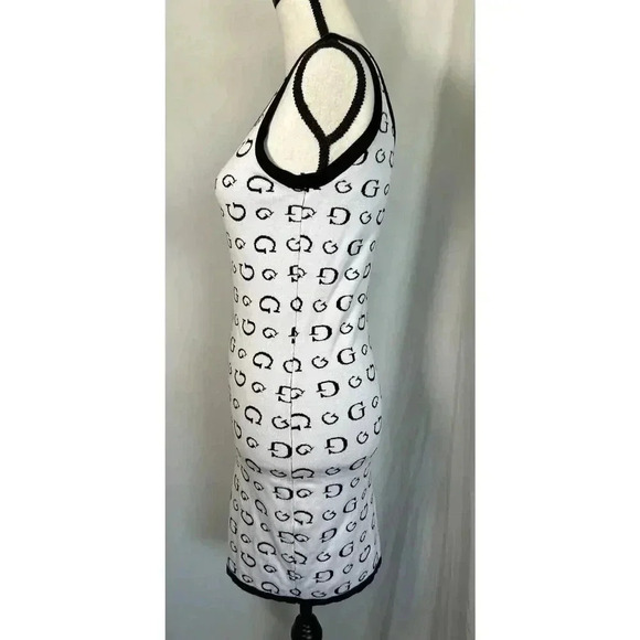 GUESS Monogram G Logo Mini Dress Black White Knit Bodycon Sheath Women’s Size M - Picture 2 of 12